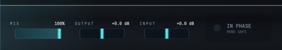 The gain bar: MIX, OUTPUT, INPUT and IN PHASE
