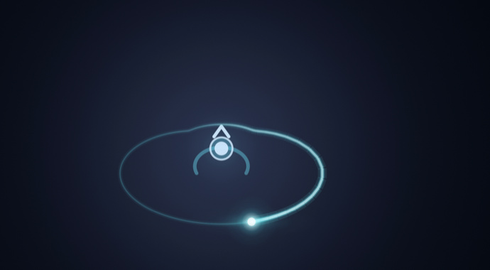 Close-up of the listener, the source dot and the orbit path