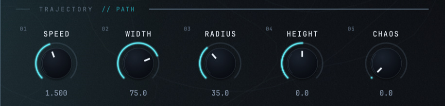 The Trajectory row: Speed, Width, Radius, Height and Chaos