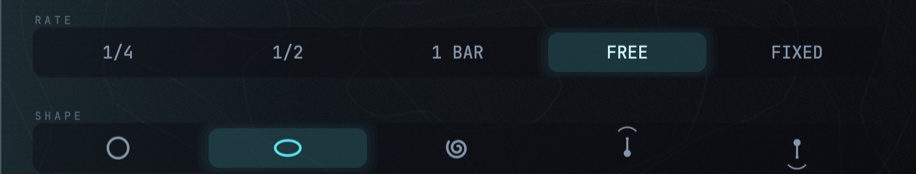 The RATE row and the five SHAPE icons