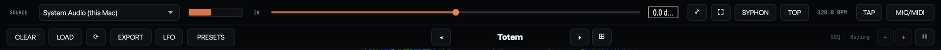SUPERNOVA's two top bars: source and level on top, media and world browser below