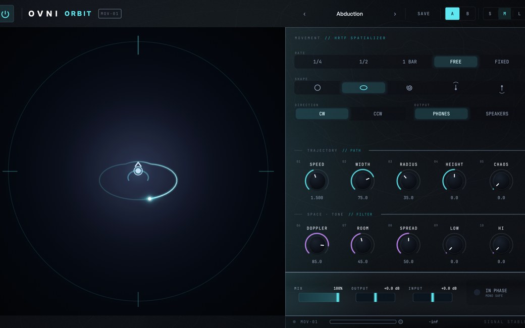 ORBIT's interface: the radar with the source on its orbit, and the controls.